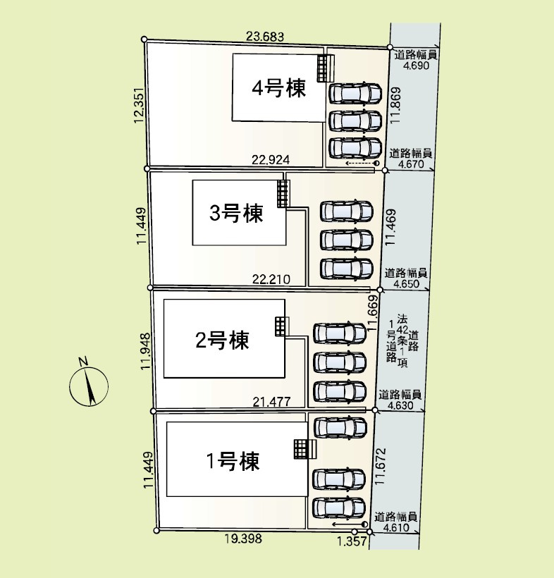 新築　太田市新田上江田町第2　4号棟　Cradle Gardenの区画図|全4区画の4号棟です。土地約85坪。