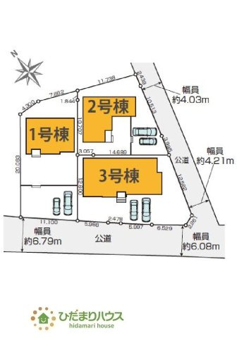 【区画図】 | 水戸市内原町1期　新築戸建　1号棟 | 前面道路が広く、車の出し入れしやすい。