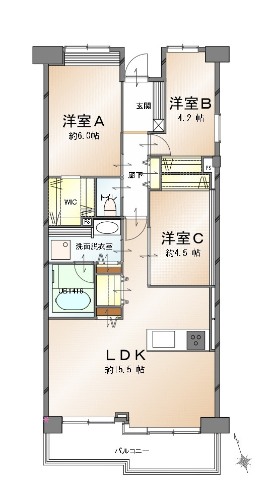 船堀パークホームズ（2階部分）／仲介手数料無料／新規フルリノベーションの間取り