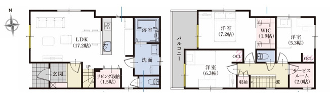 【間取り】 | 駿河区向敷地四丁目4期　新築戸建　7号棟 | 使い勝手の良いS3LDK♪生活に合わせて使うお部屋を選べます♪