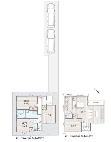 藤沢市片瀬海岸3丁目　建築条件なし　売地　2区画の区画図|参考プラン☆