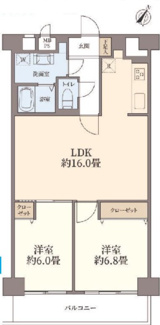 【間取り】 | 日商岩井北浦和マンションB棟 | 間取り：２LDK　専有面積：66.00平米　各部屋６帖以上