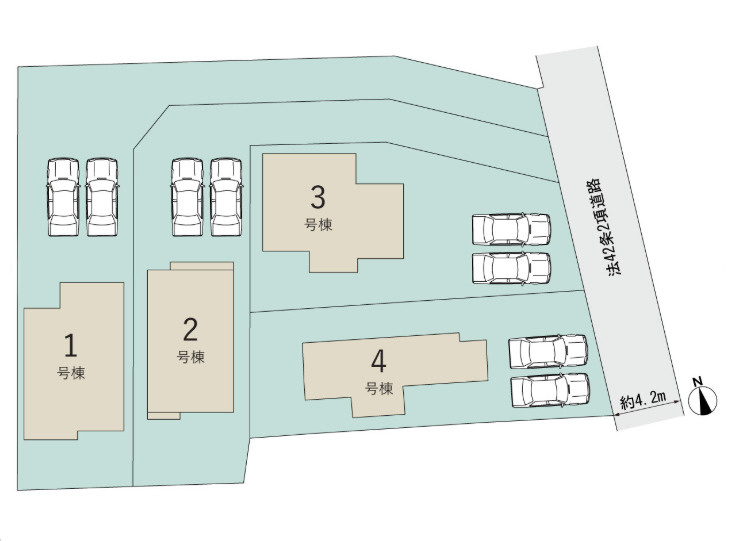 【同施工物件ご案内可能】日進市岩崎町　全4棟の区画図|全体区画数｜全4棟
◆駐車2台可能！(但し、車種による)
◎まずは、お気軽にお問い合わせください。現地を案内しながら周辺環境も見て頂けます。　　　　　　　　　　　　　　　　　　　　　　　　　　　　　　