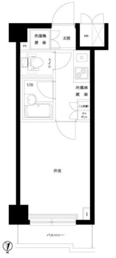 ルーブル西蒲田の間取り|間取り　南向きの1K洋室6.5帖バストイレ別