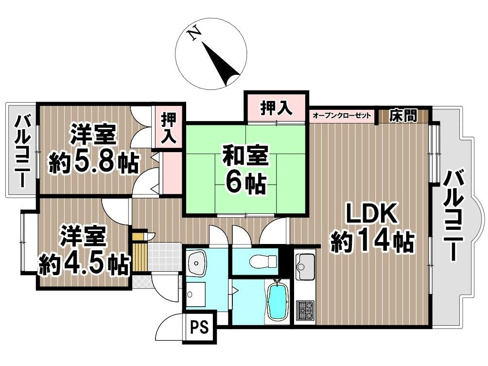 サンライフ朽網の間取り|リフォーム後間取図
※現況と異なる場合は現況を優先します。