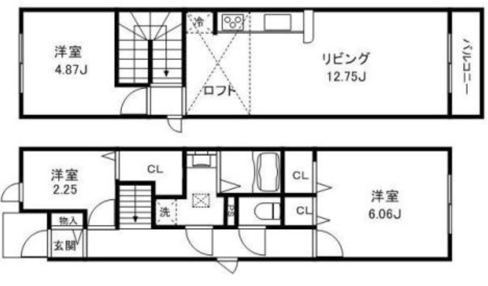 西宮市小松町２丁目のアパートの間取り