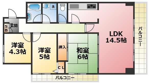 西宮市小松北町１丁目の賃貸マンションの間取り