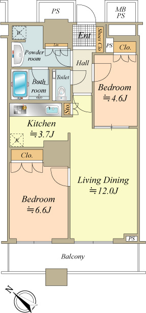 専有面積63.07㎡の2LDK。室内コンディション良好なお部屋です。