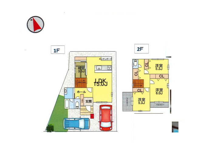 【間取り】 | 飯山南中古戸建 | 4つの居室とゆとりあるLDKを備えた4LDKの中古戸建。子育て世帯にうれしい、個室と団らんの場がそろう間取りです。明るく開放的なLDKは対面キッチン仕様で、家事をしながらお子様を見守れます。