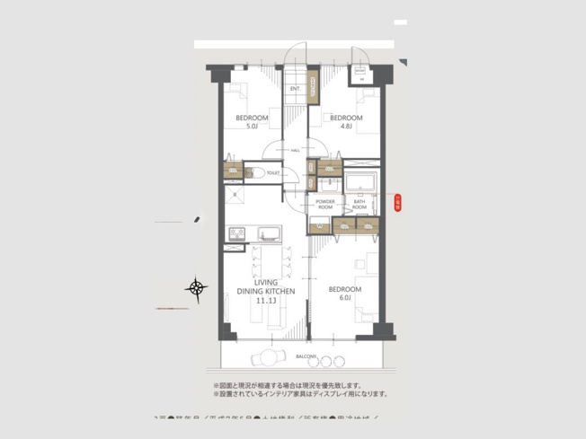 【間取り】 | グレンモアスワＢ館 | 3つの居室とゆとりあるLDKを備えた3LDKのマンション。家族が集まるリビングと個室のバランスがよい間取りです。木のぬくもりを感じるリビングで、家族の絆を深める温かな暮らしを。ぜひ現地でご覧ください。