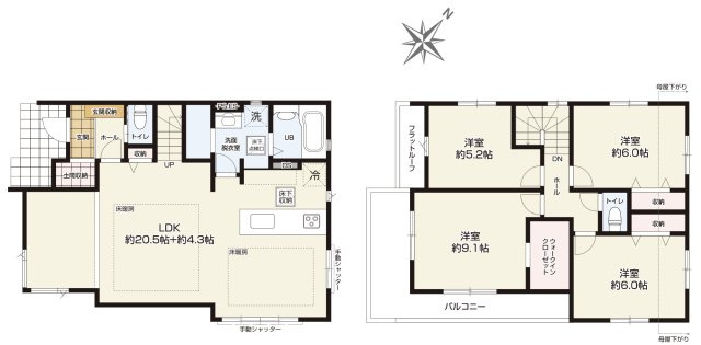 『八王子市新築戸建て』八王子市長房町492-9【仲介手数料無料】　９期の間取り|～仲介手数料無料☆八王子ひなた不動産～八王子市長房町　新築戸建て