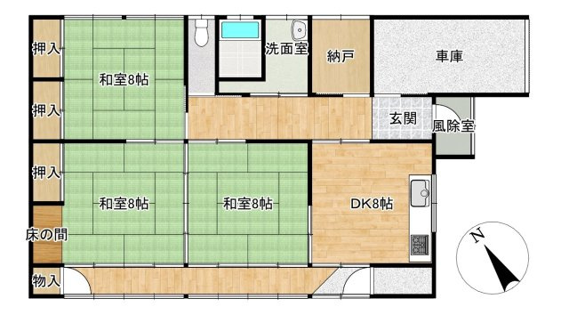 【間取り】 | 大仙市四ツ屋字前田　戸建て | 【現況間取り図】3DKの平家建住宅です。