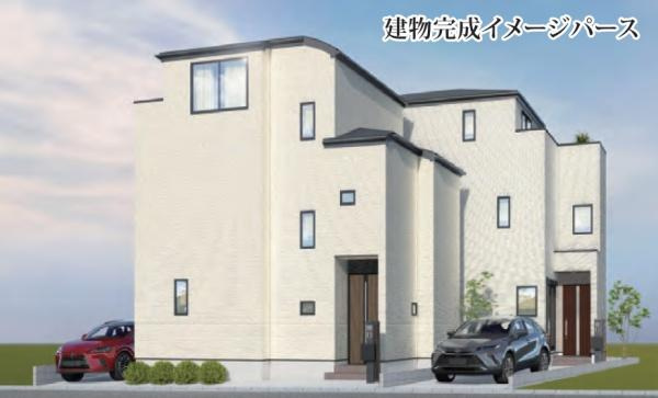横浜市金沢区寺前１丁目の新築一戸建の完成予想図|外観のイメージパースです。
スタイリッシュな外観で完成が楽しみです。