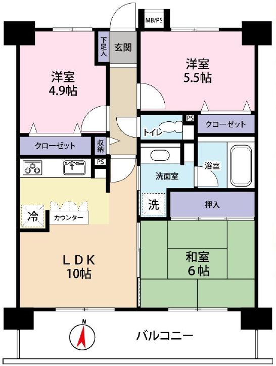 ライオンズマンション立石南の間取り|5階部分・南向きにつきまして日当たり・通風良好