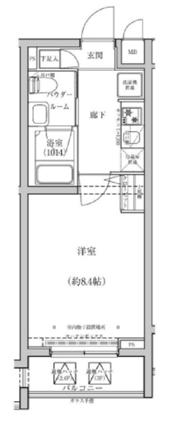 パティーナ大森Duoデュオの間取り|洋室8.4帖の1Kバストイレ別独立洗面台！