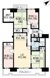 ＵＲ今津浜パークタウン　13号棟の間取り