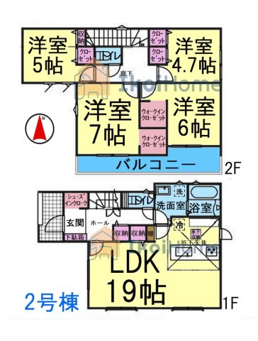 明石市大久保町高丘5丁目　全2棟　2号棟　新築戸建の間取り|人気の4LDKの間取りです！LDK19帖！WIC2ヵ所＋SIC完備！収納スペース充実しております