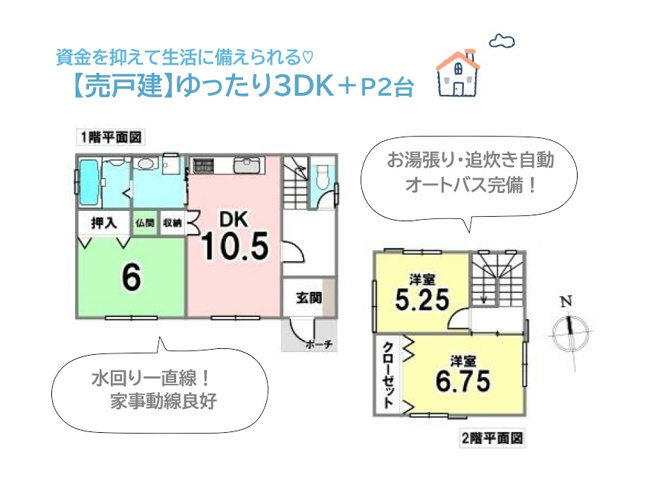 【間取り】 | キッチンはお料理に集中でき、且つ空間を有効利用できる壁付けタイプ◎
一直線に繋がる水回りで、毎日の家事効率もUPしますよ♪
ぜひ細部までご内見下さい。