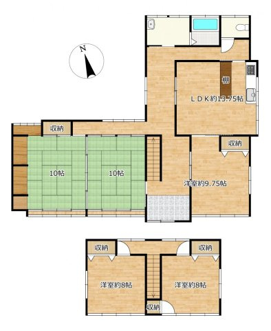 【間取り】 | 大仙市大曲戸巻町　戸建て | 【リフォーム済間取図】5LDKの2階建て住宅にリフォームしました。１階にも居室があるため老後の生活を気にせずに生活が可能です。居室の数も充分にあるためご家族皆様が一人部屋を確保可能です。