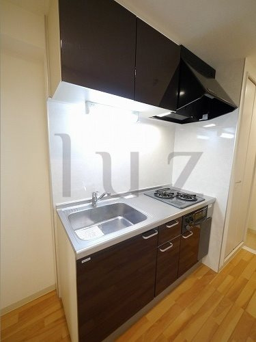 グランジュテ三ッ沢のキッチン|グリル付き2口コンロのシステムキッチンです。