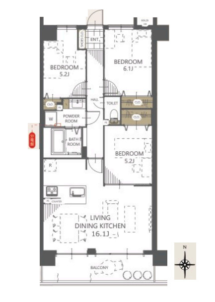 エクセル大宮東3番館の間取り|【エクセル大宮東3番館】・3LDK・専有面積72.00m2・バルコニー面積9.75m2