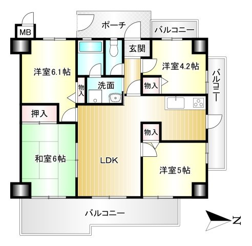 レックスコートオークティの間取り|4ＬＤＫ　専有面積：68.40ｍ2