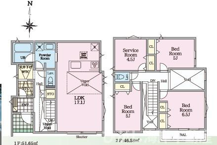 茅ヶ崎市中島　新築戸建　全３棟の間取り|南向き　３SLDK