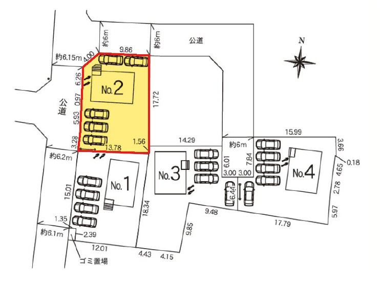 新築　太田市市場町第7　2号棟の区画図|全4区画の2号棟です。土地約75坪。