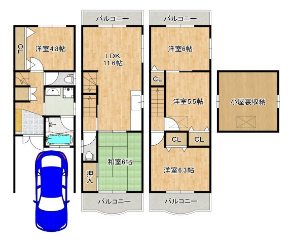 住吉２丁目　中古一戸建の間取り|広々５ＬＤＫ+小屋裏収納！ライフスタイルや家族構成に合わせて多目的にご使用いただけます♪