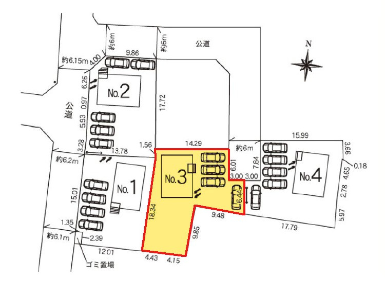 新築　太田市市場町第7　3号棟　Cradle Gardenの区画図|全4区画の3号棟です。土地約80坪。
