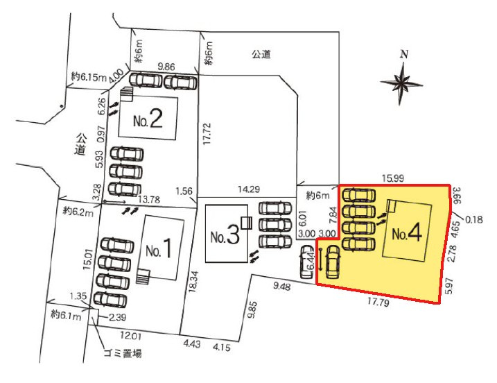 新築　太田市市場町第7　4号棟　Cradle Gardenの区画図|全4区画の4号棟です。土地約80坪。