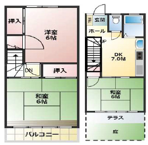狭山市水野　庭付きタウンハウス　オーナーチェンジの間取り|3DK賃貸中