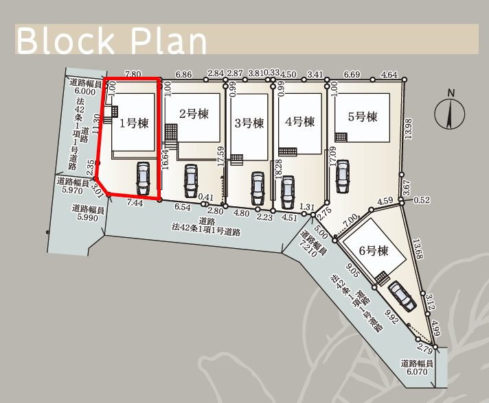 郡山市富田西６丁目　　　１号棟　　富田小学校、富田中学区の区画図