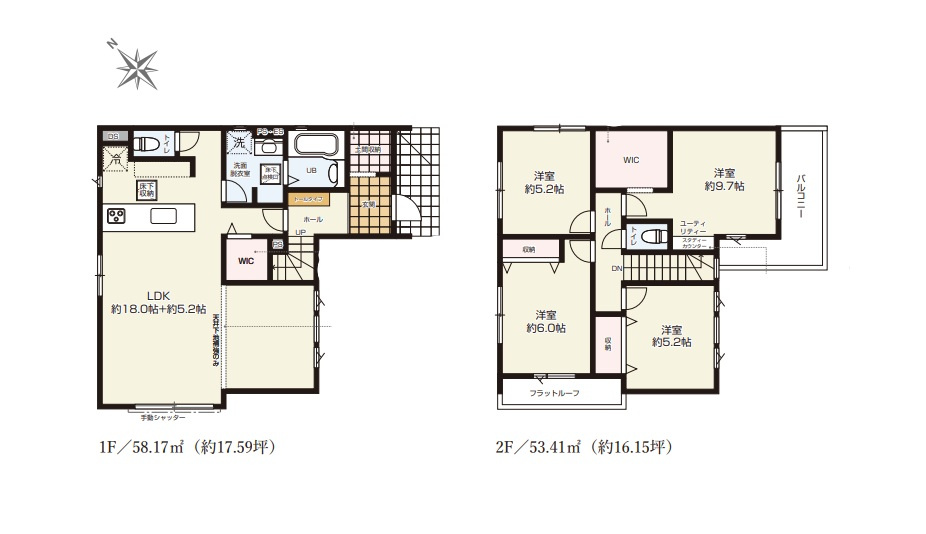 越谷市大里８期１号棟ケイアイグレース　新築戸建の間取り|ゆとりのある空間設計が魅力の4LDK。ご家族の成長や生活スタイルの変化に合わせてフレキシブルに使えます。