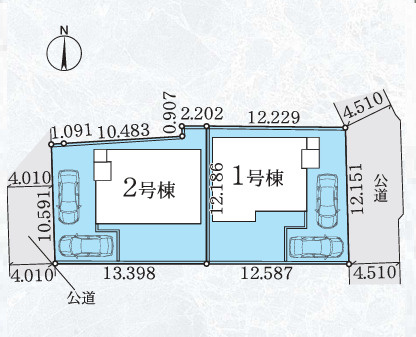 藤沢市長後　新築戸建　全２棟2号棟の区画図
