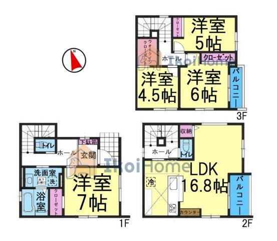 明石市船上町　全1棟　新築戸建の間取り|【ホームページに現地動画掲載中】●年中無休：当日予約可●南東向16.8帖のLDKは2階にございます。