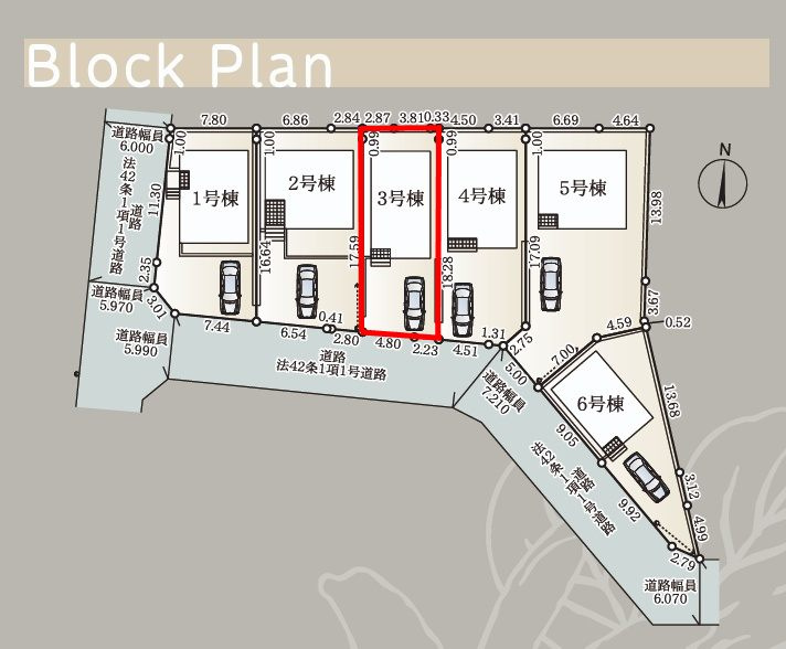 郡山市富田西６丁目　　　3号棟　　富田小学校、富田中学区の区画図