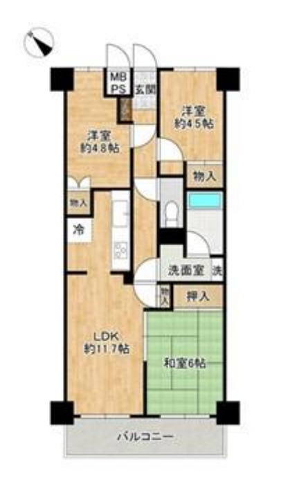 大宮奈良町ビューパレーの間取り|【大宮奈良町ビューパレー】・3LDK・専有面積61.63m2・バルコニー面積6.75m2