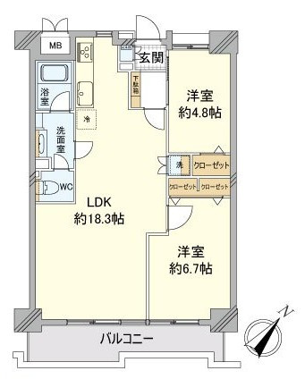 越中島三丁目ハイツ（7階部分）／仲介手数料無料／新規フルリノベーションの間取り