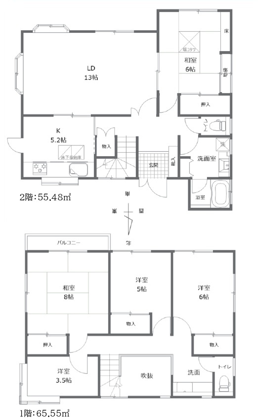 所沢市中富南4丁目　中古一戸建　～大型5LDK～の間取り|家族でゆったり過ごせる2階LDK18.2帖、大型5LDKの間取です。
