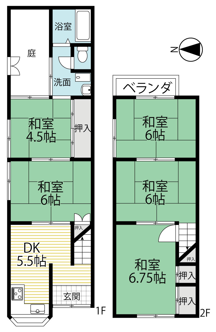 令和８年５月リフォーム完了☆山科駅まで徒歩１２分の好立地☆広々５ＤＫ+庭付き☆山科区御陵四丁野町の間取り