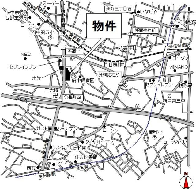 府中市分梅町３丁目のアパートの地図