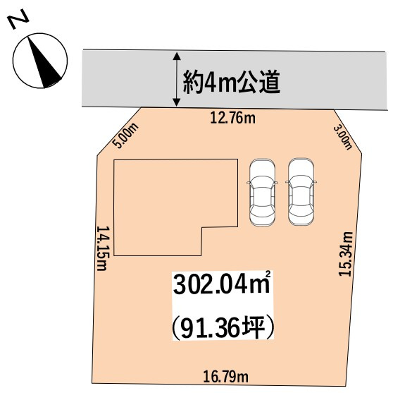 加須市船越の区画図|敷地広々91坪！カースペース並列2台で広々！バイクや自転車も置けます♪お庭も広く、ガーデニングやBBQ、夏場はプールもOK！