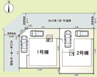 【区画図】 | 平塚市徳延1丁目  1号棟 第9 | 1号棟　北東角地　北側約4.0m公道・西側約4.0m公道　駐車2台（車種によります）　敷地面積32.9坪