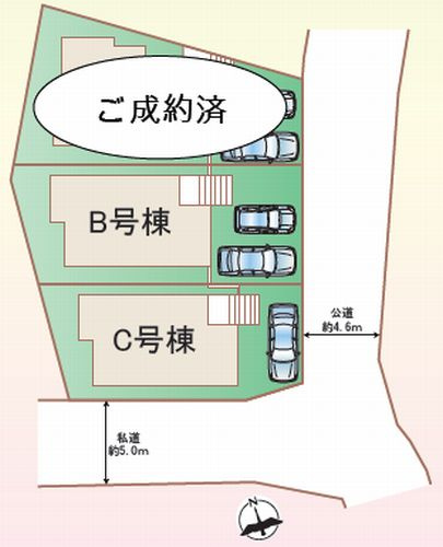 【仲介手数料０円】海老名市杉久保北5丁目　新築一戸建て　全3棟の区画図|海老名市杉久保北5丁目　新築一戸建て　全3棟