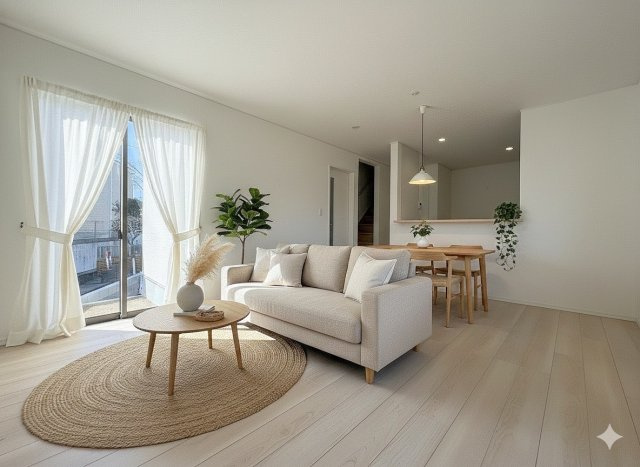 三郷市高州4丁目　新築戸建　全7棟　3号棟の居間・リビング|同施工会社の参考写真にCGによる画像処理を行っています。家具、小物、カーテン等はイメージはCGです。