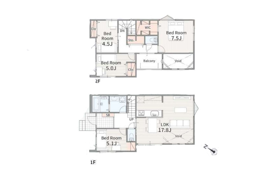 越谷市大沢　１号棟新築戸建の間取り|ゆとりのある空間設計が魅力の4LDK。ご家族の成長や生活スタイルの変化に合わせてフレキシブルに使えます。