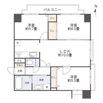 アートウィル赤坂の間取り|65.61㎡の角部屋3LDK。2019年9月リフォーム済みです