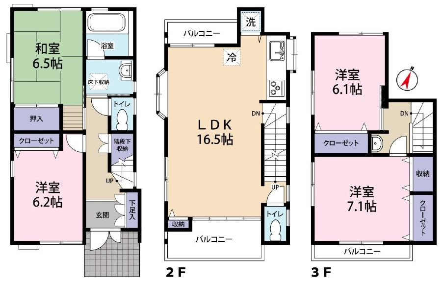 葛飾区東四つ木4丁目中古住宅の間取り|全室6帖以上の4LDK＋カースペース3台