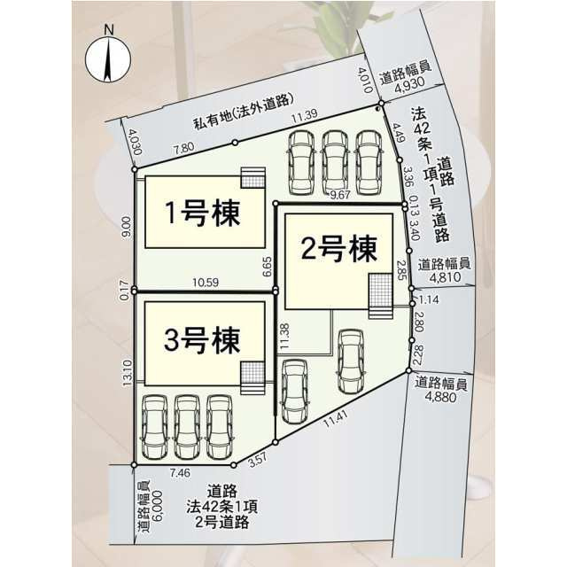クレイドルガーデン山口市天花 第3　2号棟の区画図|駐車スペース2台分有り